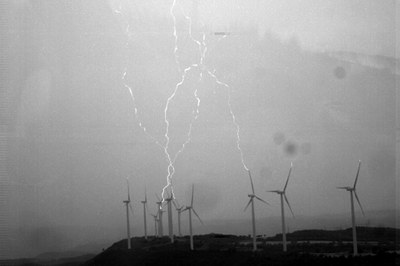 Lightning discharges produced by wind turbines